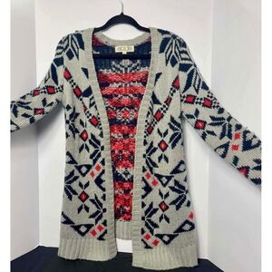 Pink Rose‎ Aztec Cardigan Sweater Women's Small Open Front Southwestern Knit